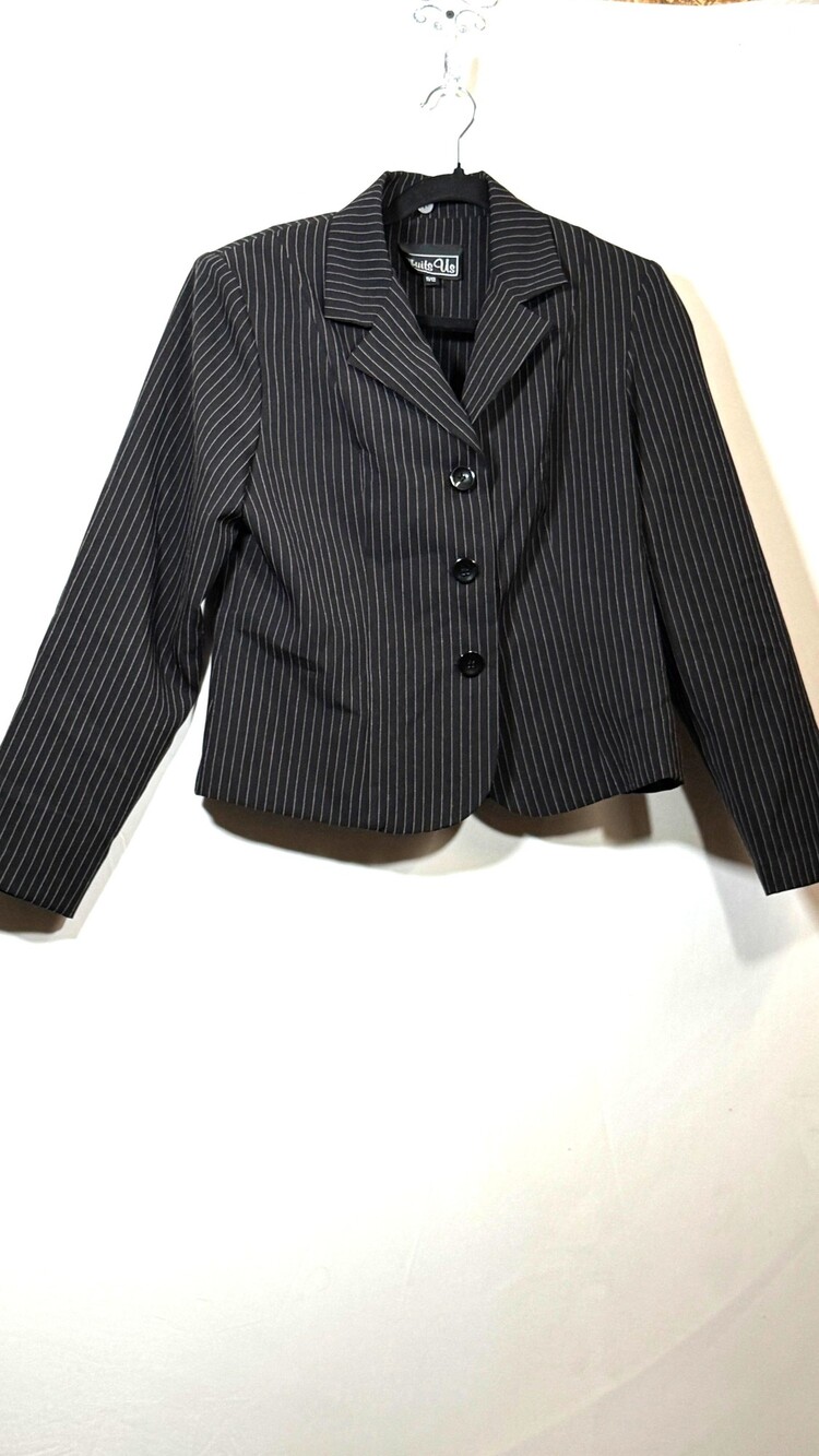 Suits Us Pinstripe Blazer Size 12 Black Women's Jacket